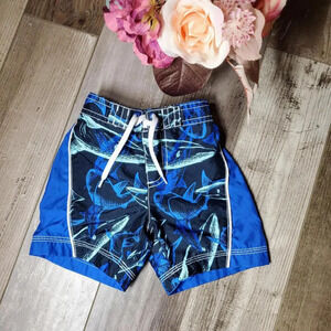 Old Navy Baby Boy Swim Trunks Board Shorts Blue Sharks Size 6-12M